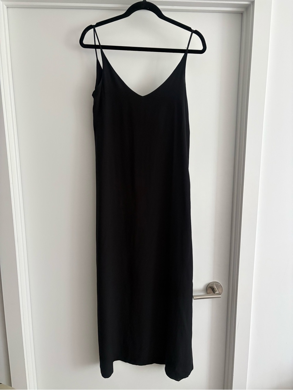 Massimo Dutti Black Silk Maxi Slip Dress with V-Neck